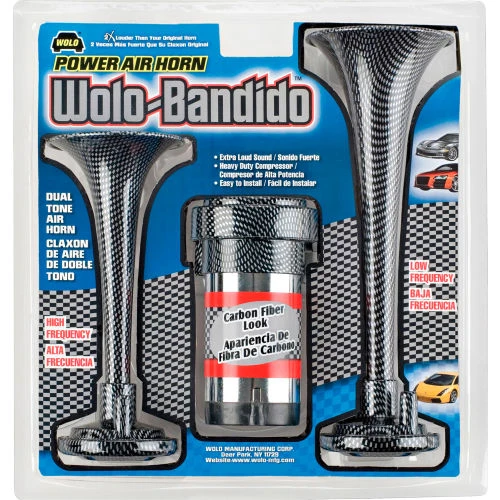 Wolo Manufacturing Wolo® Two Trumpets Air Horn Carbon Fiber Finish With Direct Drive242-Volt Compressor - 404-24 1 Wolo Manufacturing Wolo® Two Trumpets Air Horn Carbon Fiber Finish With Direct Drive242-Volt Compressor - 404-24
