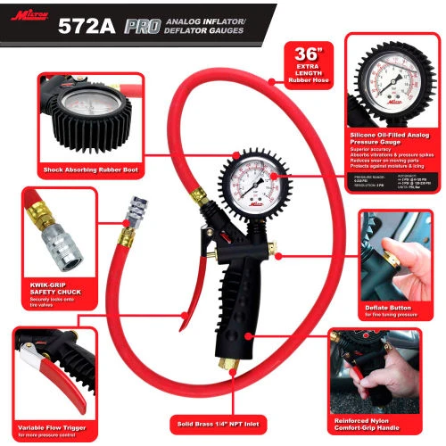 Milton® Pro Analog Pistol Grip Inflator Gauge W/ Kwik Grip Safety Chuck, 230 PSI, 36" Hose 7 Milton® Pro Analog Pistol Grip Inflator Gauge W/ Kwik Grip Safety Chuck, 230 PSI, 36" Hose - Image 7