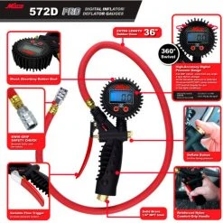 Milton® Pro Digital Pistol Grip Inflator Gauge W/ Kwik Grip Safety Chuck, 255 PSI, 36" Hose -Globalindustrial Car Shop 572D prdctwalkaround