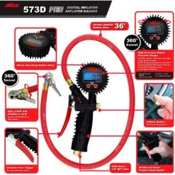 Milton® Pro Digital Pistol Grip Inflator Gauge & Ball Chuck W/ Clip, 255 PSI, 36" Hose -Globalindustrial Car Shop 573D prdctwalkaround
