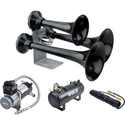 Wolo Manufacturing Wolo® Train Horn Three Black Abs Trumpet And 12-Volt Solenoid, 2.5 Gallon Tank - 847-858 1 Wolo Manufacturing Wolo® Train Horn Three Black Abs Trumpet And 12-Volt Solenoid, 2.5 Gallon Tank - 847-858