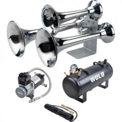 Wolo Manufacturing Wolo® Three Trumpet Train Horn, 12-Volt Solenoid Operated, On-Board Compressor - 850-858