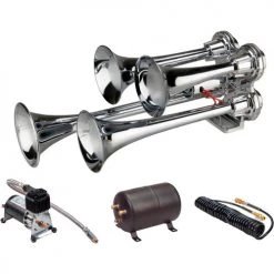 Wolo Manufacturing Wolo® Four Trumpet Mini Train Horn Metal Chrome Plated 12-Volt, On-Board Air System - 853-800
