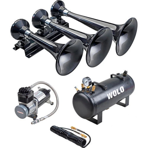 Wolo Manufacturing Wolo® Three Trumpet Train Horn Black Abs, 2.5 Gallon Tank - 855-858 1 Wolo Manufacturing Wolo® Three Trumpet Train Horn Black Abs, 2.5 Gallon Tank - 855-858
