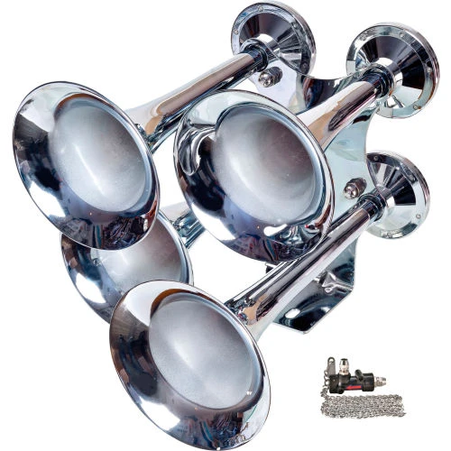 Wolo Manufacturing Wolo® Train Horn Four Trumpet Metal Chrome Plated Lanyard Valve Operated - 879 2 Wolo Manufacturing Wolo® Train Horn Four Trumpet Metal Chrome Plated Lanyard Valve Operated - 879 - Image 2