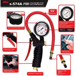 Milton Pro Analog Pistol Grip Inflator Gauge W/ Straight Chuck, 230 PSI, 15" Hose - S-574A -Globalindustrial Car Shop s 574A prdctwalkaround