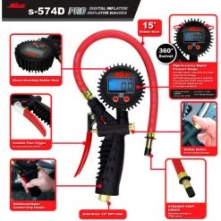 Milton® Pro Digital Pistol Grip Inflator Gauge W/ Straight Chuck, 255 PSI, 15" Hose -Globalindustrial Car Shop s 574D prdctwalkaround
