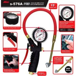 Milton® Pro Analog Pistol Grip Inflator Gauge W/ Dual Head Chuck, 230 PSI, 15" Hose -Globalindustrial Car Shop s 576A prdctwalkaround