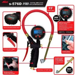 Milton® Pro Digital Pistol Grip Inflator Gauge W/ Dual Head Chuck, 255 PSI, 36" Hose -Globalindustrial Car Shop s 576D prdctwalkaround