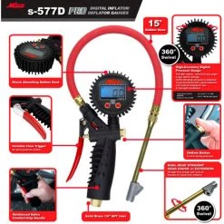 Milton Pro Digital Pistol Grip Inflator Gauge & Straight Foot Dual Chuck, 255 PSI, 36" Hose - S-577D -Globalindustrial Car Shop s 577D prdctwalkaround